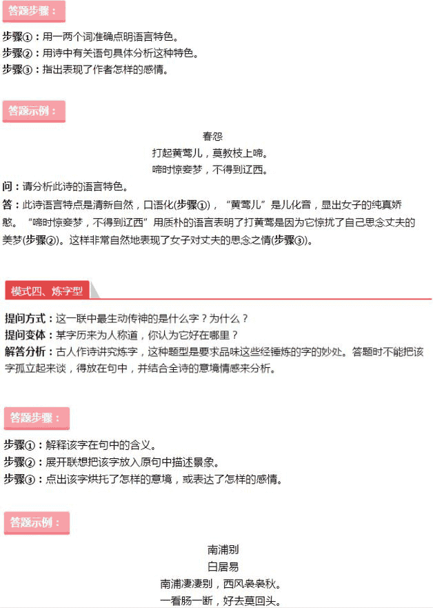 高考语文诗歌鉴赏万能答题公式