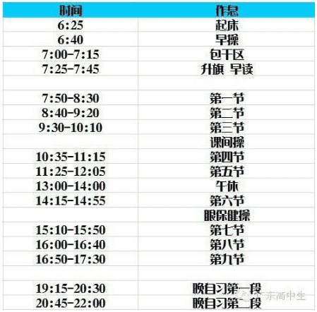 全国重点高中作息时间安排表