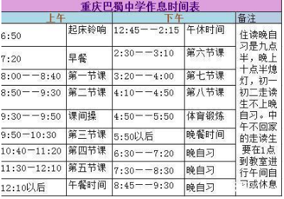 全国重点高中作息时间安排表