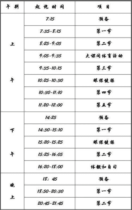 全国重点高中作息时间安排表