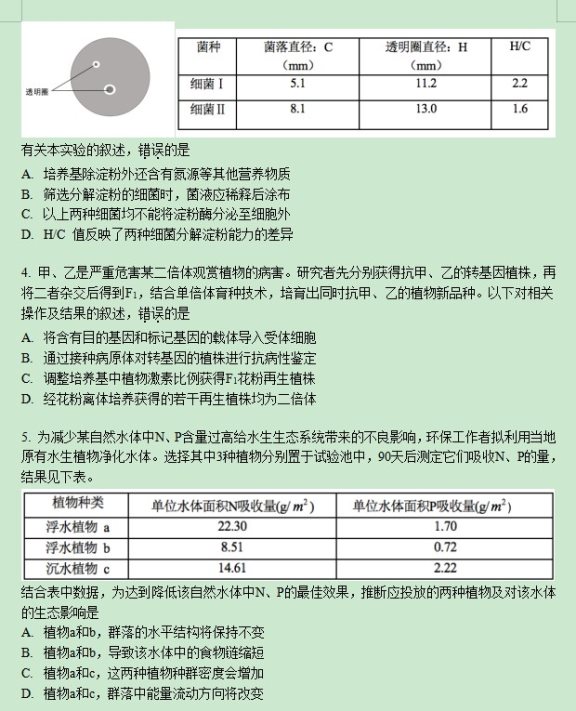 2019北京高考理综试题【word精校版】