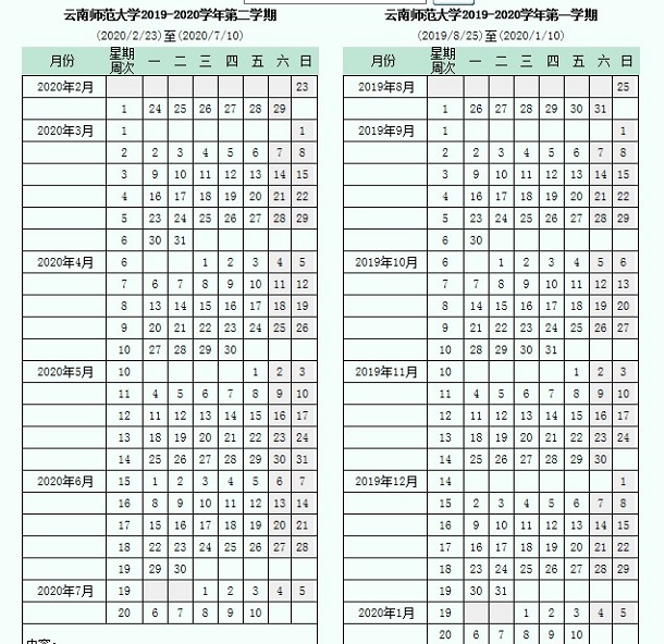 2020年云南师范大学寒假放假时间