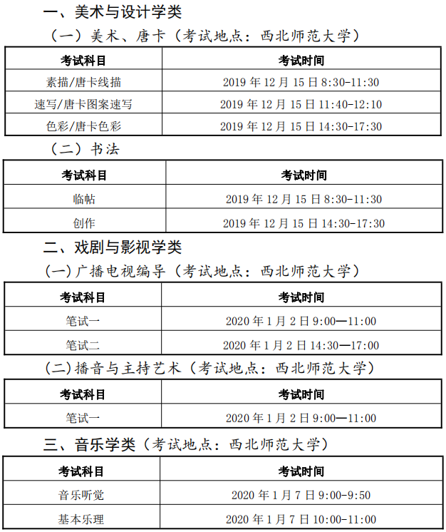 2020甘肃艺术类专业统考报名及考试时间