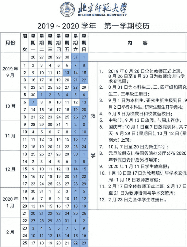 2020北京师范大学寒假开学时间安排