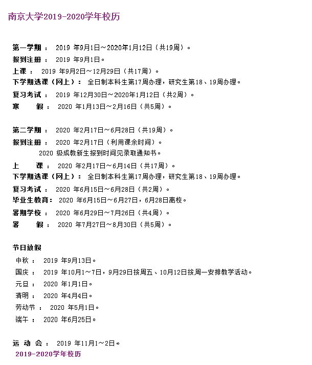 2020年南京大学寒假开学时间安排