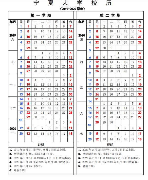 宁夏大学寒假开学时间安排2020年