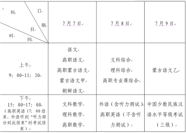 2020内蒙古高考具体时间安排表公布