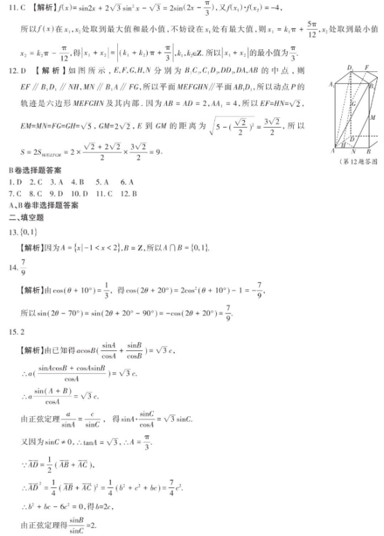 2020湖北高考文科数学押题卷（含答案）