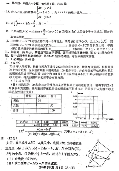 2021吉林高考理科数学押题卷及答案