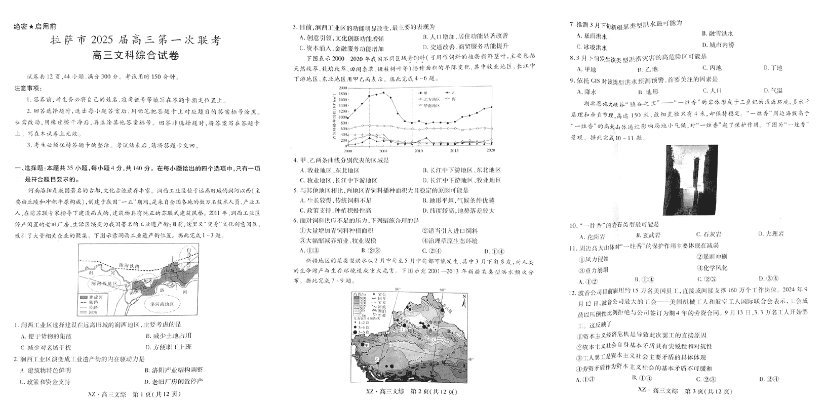 2025届西藏拉萨高三一模文综试题及答案