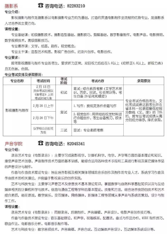 2020北京电影学院艺术类招生简章