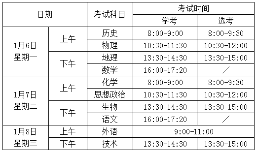 2020年浙江学考选考时间安排