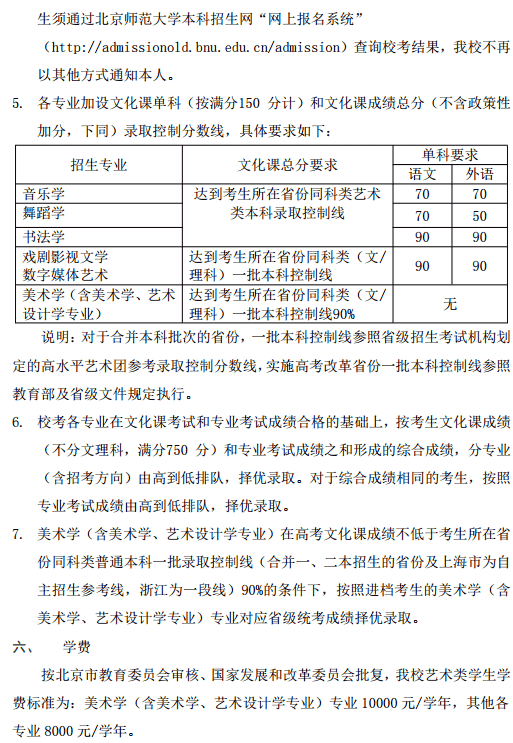 北京师范大学2020年艺术类招生简章及计划