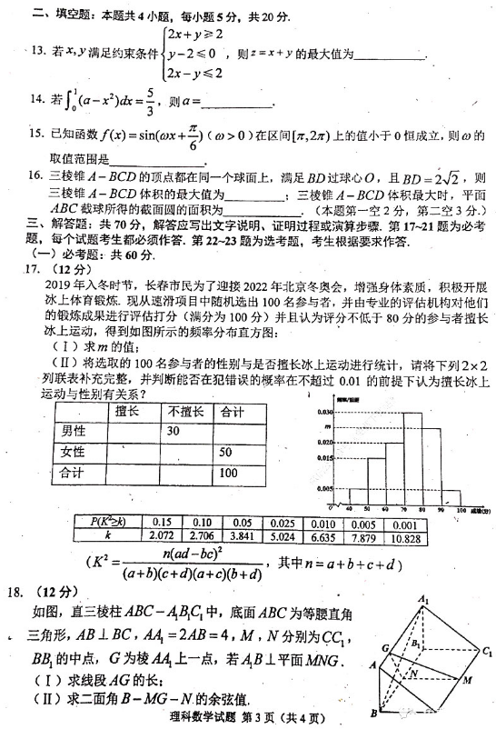 2020全国高考冲刺押题卷理科数学（含答案）