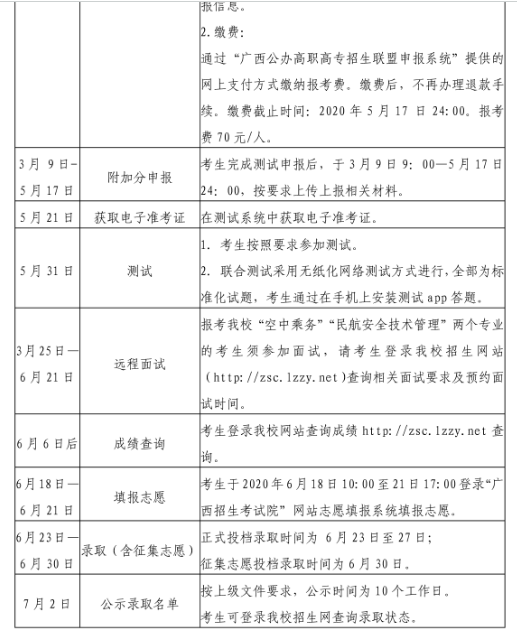 柳州职业技术学院2020高职单招简章