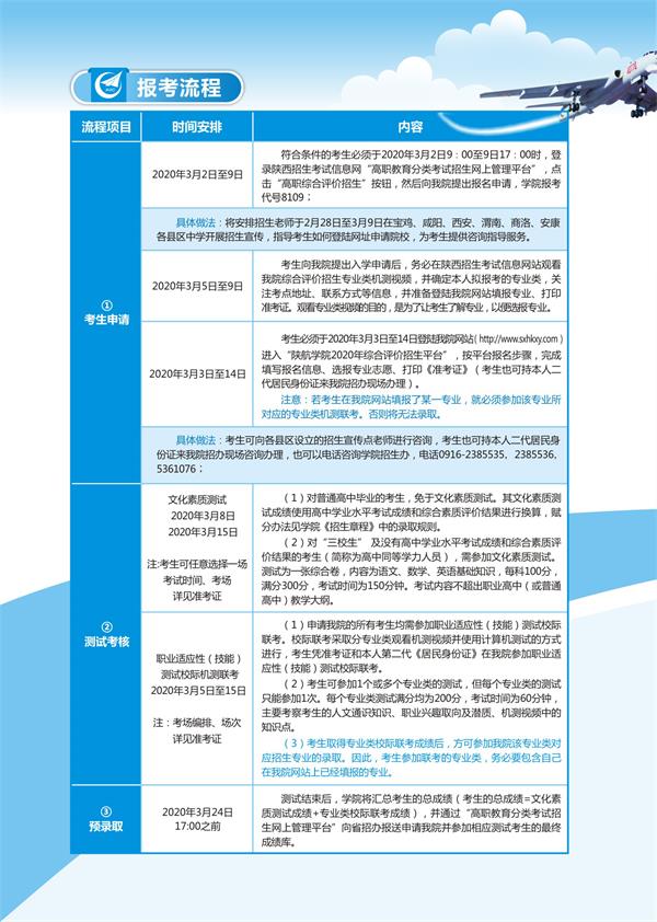 2020陕西航空职业技术学院分类考试招生简章