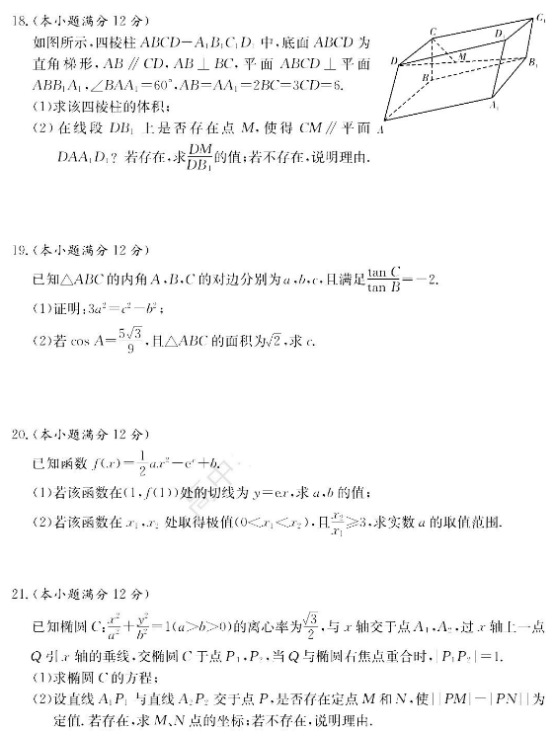 2020河南文科数学押题模拟试卷（含答案）