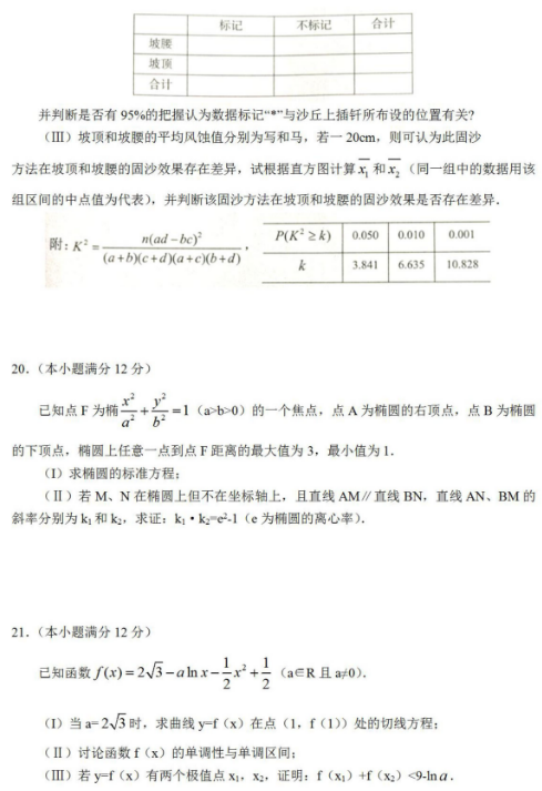 2020甘肃高考理科数学押题卷（含答案）