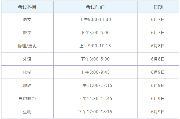 江苏2021高考时间及科目安排普通高等学校招生全国统一考试简称"高考"
