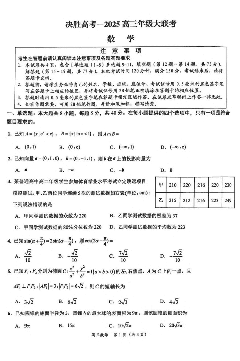 江苏决胜高考2025届高三下学期2月联考数学试题及答案